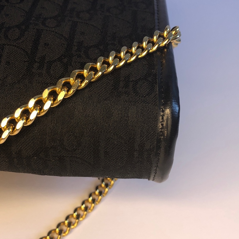 Pre Love Dior monogram Black Clutch with Gold Chain Strap - Picture 13 of 16